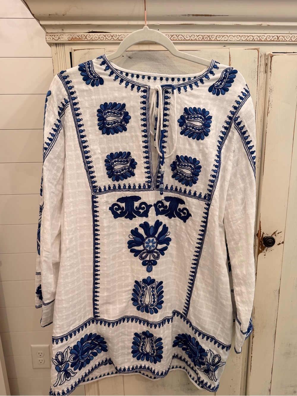 ZARA Women’s Embroidered Tunic Dress Blue/White Boho Size XL EUC